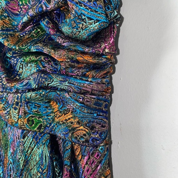 Vintage 1950s Jacquard Metallic Lamé Bombshell Evening Gown Low Back Asymmetric - Picture 7 of 10